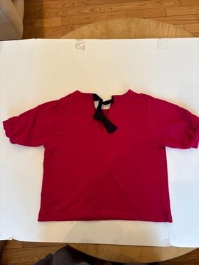 Woman’s Bright Pink Tie Top-large-short sleeve-cropped-